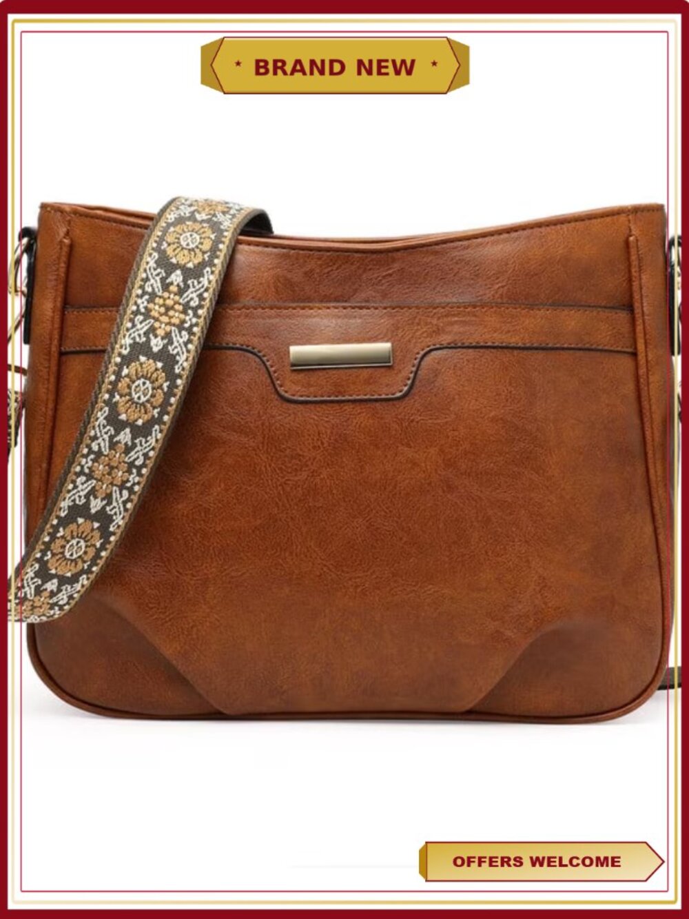 Vegan Leather Crossbody Bag with Multiple Pockets and Wide Adjustable Strap
